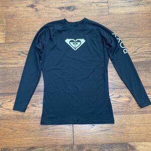 Roxy Girls Whole Hearted Long Sleeve UPF50 Rashguard Surf Shirt, black, size XL